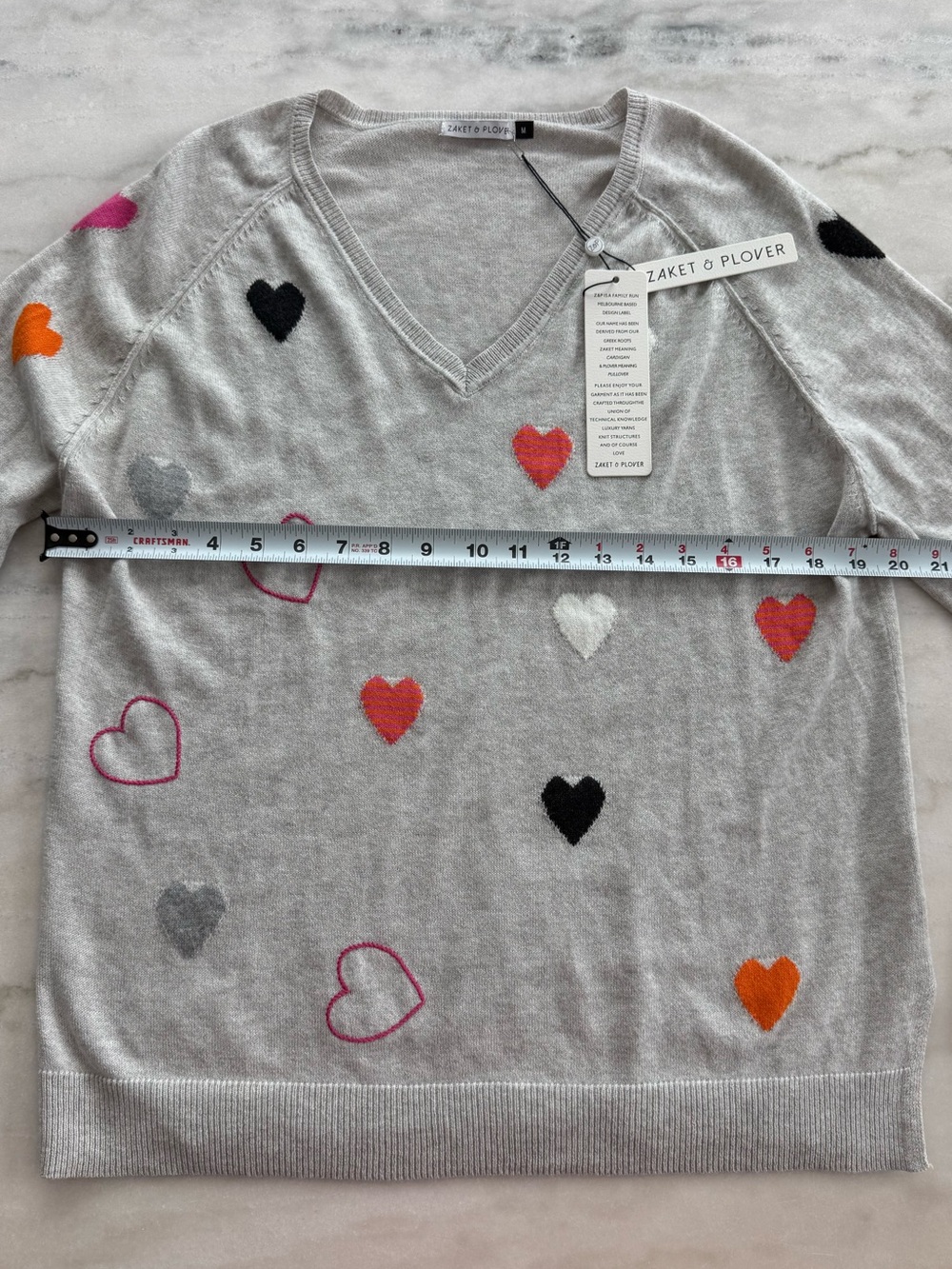 Zaket & Plover NWT Heart Print Cashmere Cotton Sweater V Neck Size M - Picture 4 of 9